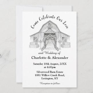 Rustic Barn Black and White Wedding Invitation