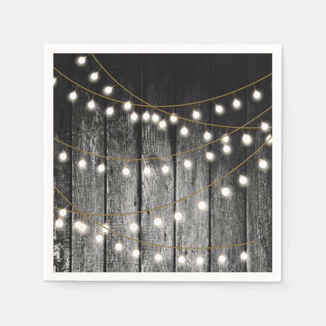 Rustic Barn Black Wood Gold String Lights  Napkin (Front)