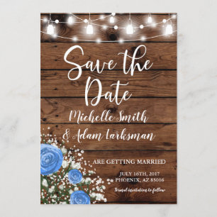 Rustic Barn Blue Rose Baby's Breath Save the Date Invitation