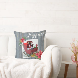 Rustic Barn Board and Poinsettia ~ Family Photo Cushion