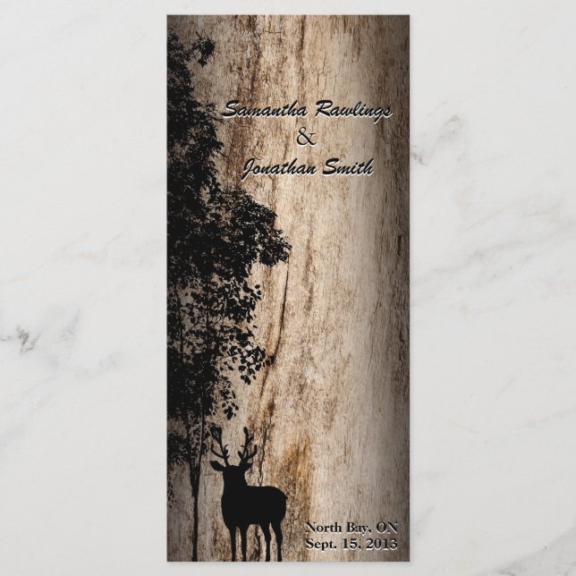 Rustic Barn Board Deer & Tree Wedding Program (Front)