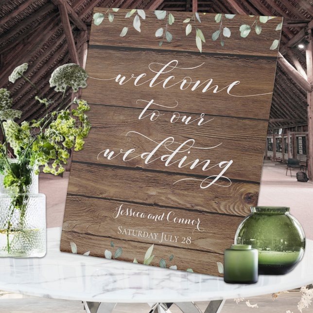 Rustic Barn Board Gold Fancy Font Calligraphy Pedestal Sign (Creator Uploaded)