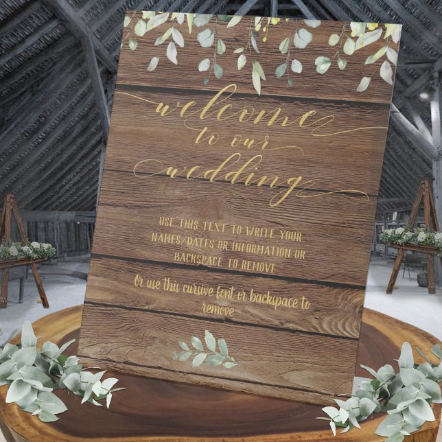 Rustic Barn Board Gold Welcome To Our Wedding Pedestal Sign (Creator Uploaded)