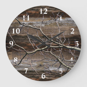 Rustic Barn Board Vintage Wood Tree Branch Large Clock