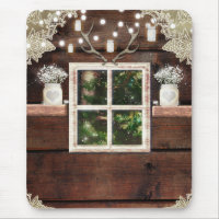 Rustic Barn Cabin Window Looking Out to Pine Tree