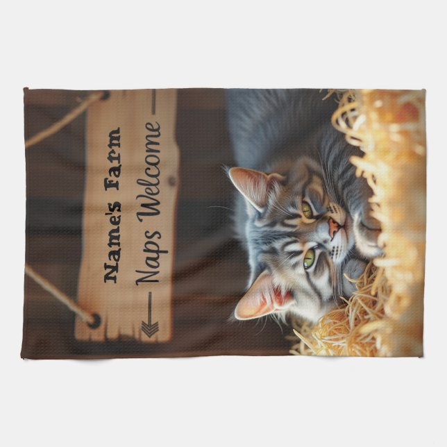 Rustic Barn Cat Farmhouse Kitchen Towel (Horizontal)