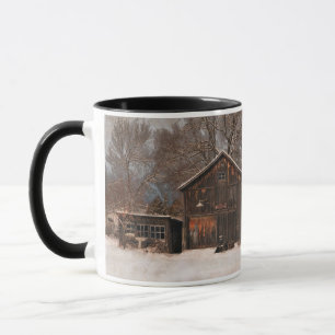 Rustic Barn & Cottage Vintage Snow Scene Mug