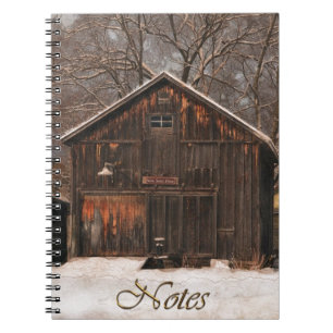 Rustic Barn & Cottage Vintage Snow Scene Notebook