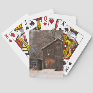 Rustic Barn & Cottage Vintage Snow Scene Playing Cards