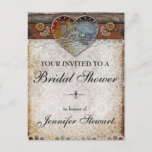 Rustic Barn Country Bridal Shower Postcard (Front)