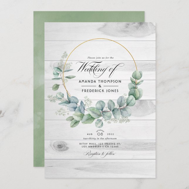 Rustic Barn Country Eucalyptus  QR Code Wedding Invitation (Front/Back)