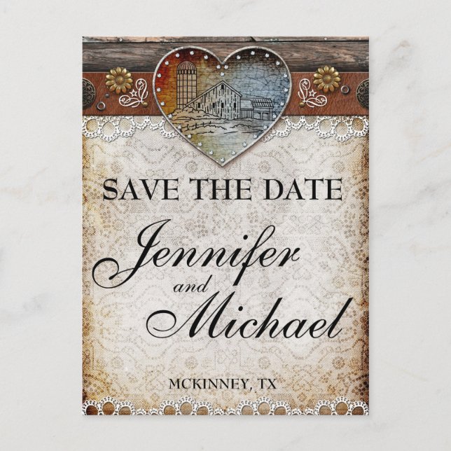 Rustic Barn Country Wedding  Save the Date Card (Front)