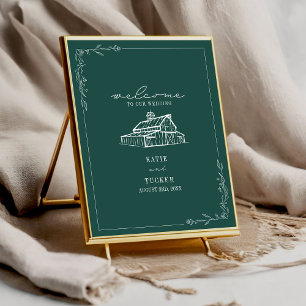 Rustic Barn Emerald Green Fall Wedding Welcome Poster