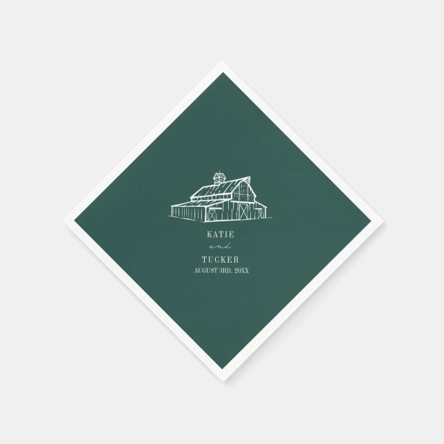 Rustic Barn Emerald Green Farm Fall Wedding  Napkin (Corner)