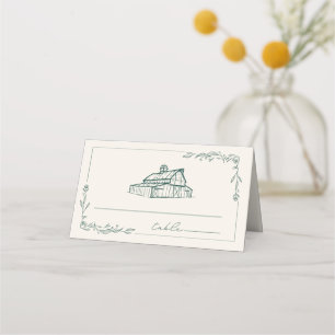 Rustic Barn Emerald Green Farm Fall Wedding Place Card