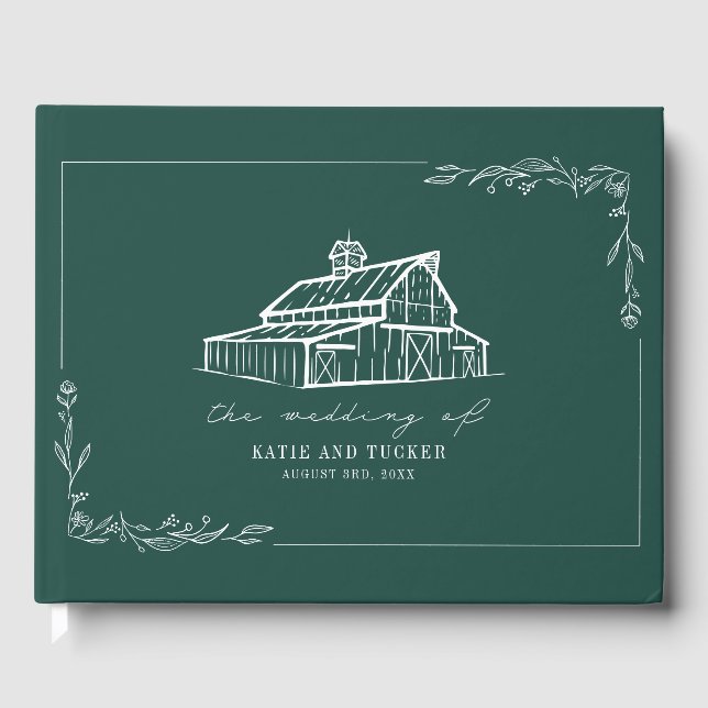 Rustic Barn Emerald Green Farm Wedding Guest Book (Front)