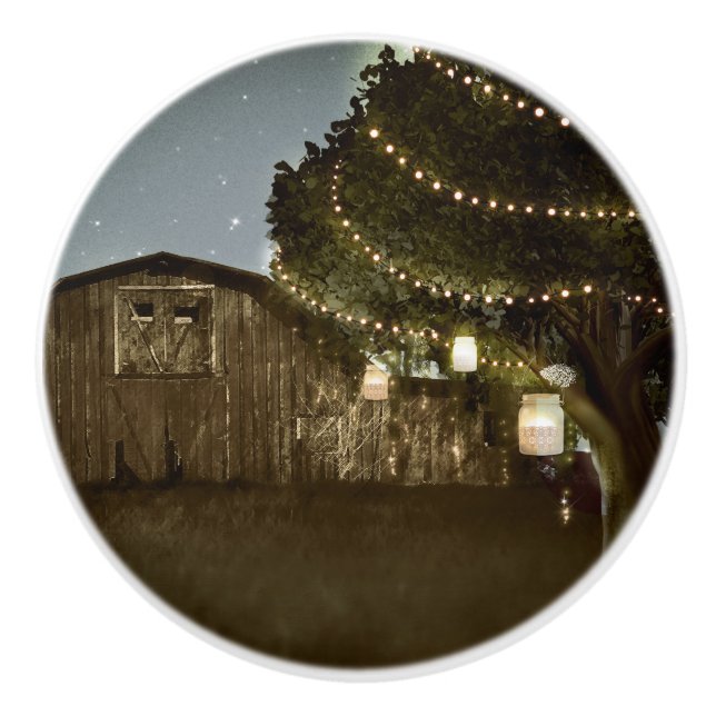 Rustic Barn & Evening Lighted Mason Jars Country Ceramic Knob (Front)