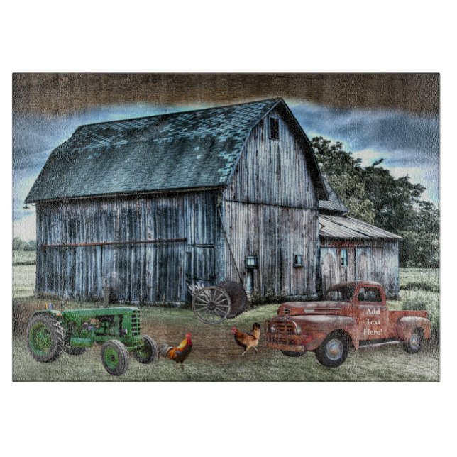 Rustic Barn Farm Truck Tractor Rooster Hen  Cutting Board (Front)