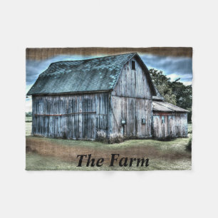 Rustic Barn Farm Truck Tractor Rooster Hen Fleece Blanket
