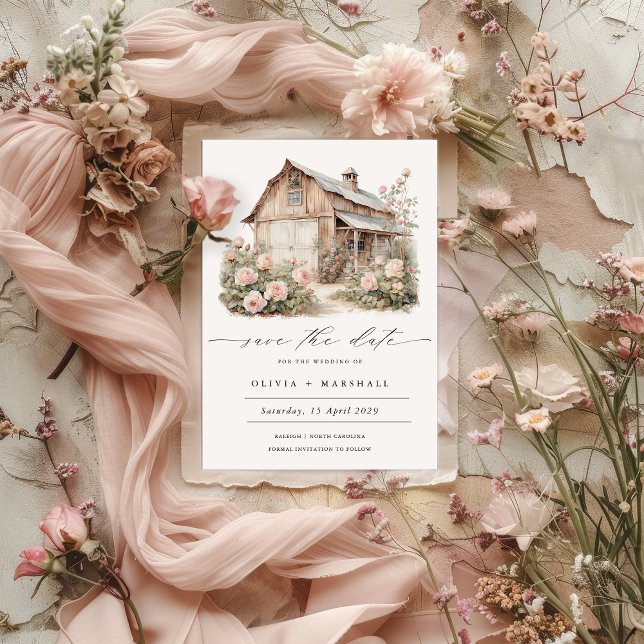  Rustic Barn Floral Country Save the Date  (Rustic Floral Barn Save the Date )