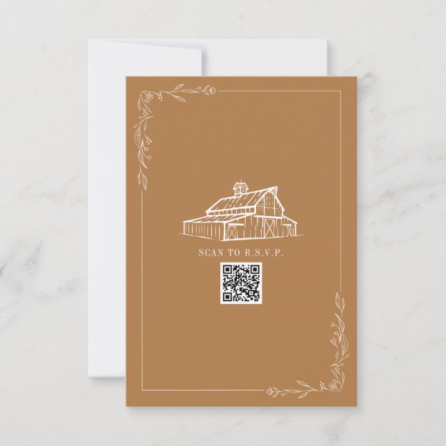 Rustic Barn Goldenrod QR Code Wedding RSVP (Front)
