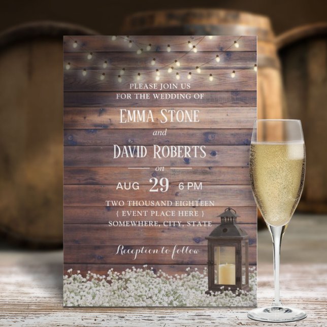 Rustic Barn Lantern String Lights Country Wedding Invitation (Creator Uploaded)