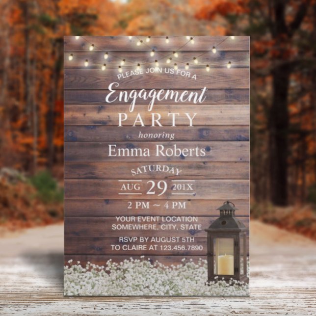 Rustic Barn Lantern String Lights Engagement Party Invitation (Creator Uploaded)