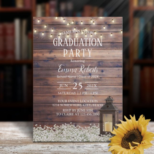 Rustic Barn Lantern String Lights Graduation Party Invitation (Creator Uploaded)