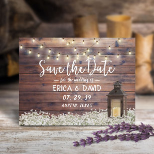 Rustic Barn Lantern String Lights Save the Date Announcement Postcard