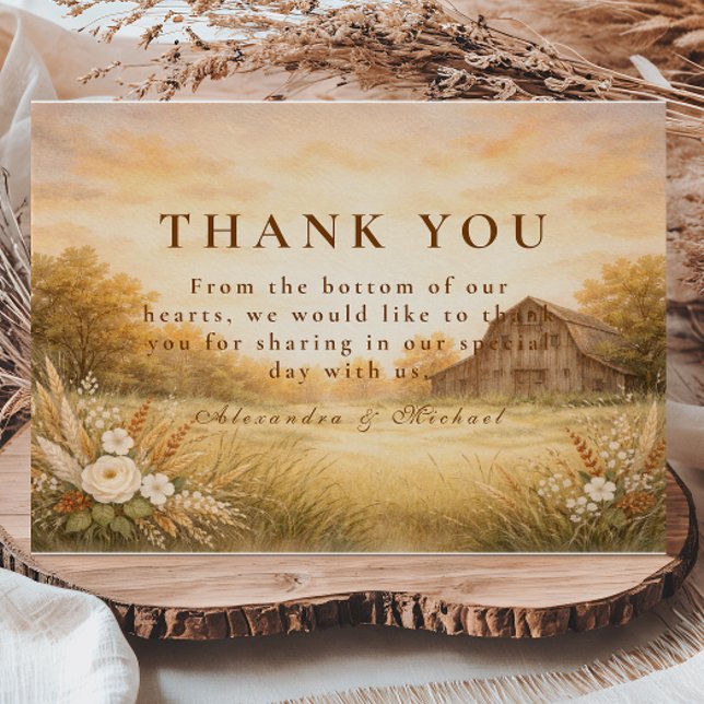 Rustic Barn Meadow String Lights Wedding Thank You Card (Creator Uploaded)