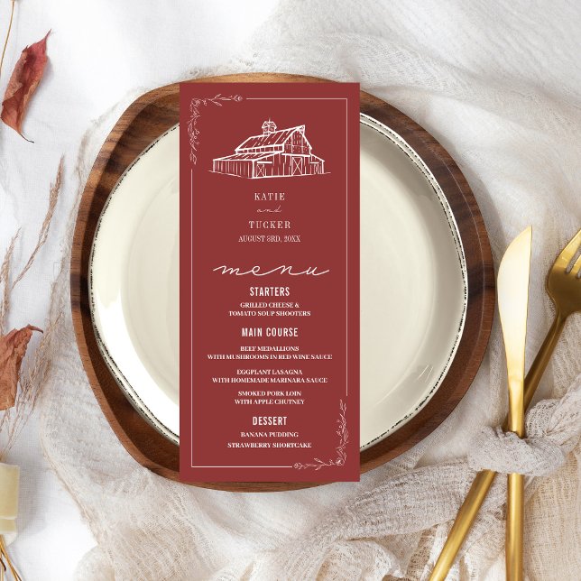 Rustic Barn Muted Red Fall Wedding  Menu (Creator Uploaded)