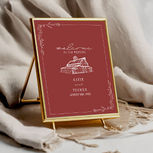 Rustic Barn Muted Red Fall Wedding Welcome Poster