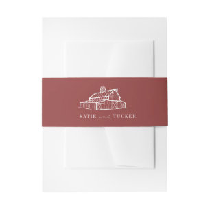 Rustic Barn Muted Red Farm Fall Wedding Invitation Belly Band