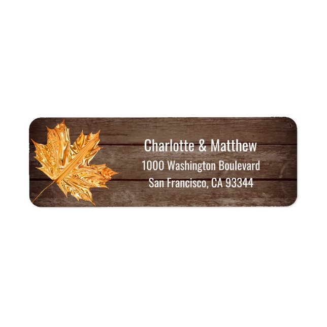 Rustic Barn Orange Leaves Wedding Return Address Label (Front)