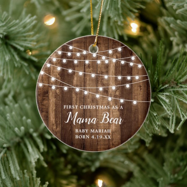 Rustic Barn Personalised 1st Christmas Mama Bear Ceramic Ornament (Tree)