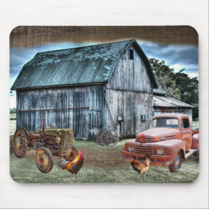 Rustic Barn Rooster Hen Farm Truck Mouse Pad