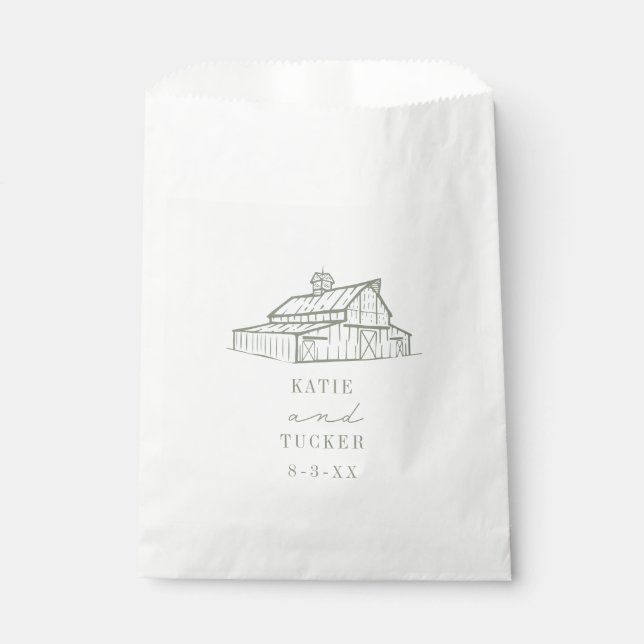 Rustic Barn Sage Green Fall Wedding Favour Bag (Front)