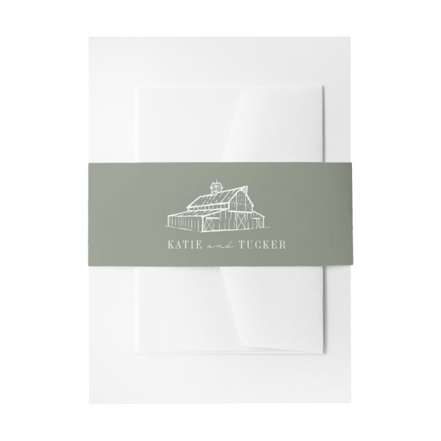 Rustic Barn Sage Green Farm Fall Wedding Invitation Belly Band (Front Example)