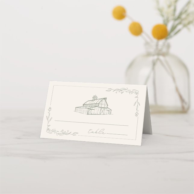 Rustic Barn Sage Green Farm Fall Wedding Place Card (Front)