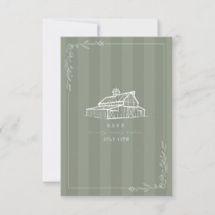Rustic Barn Sage Green Stripe Wedding RSVP Card