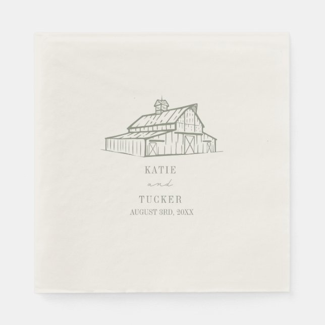 Rustic Barn Sage Green Wedding Napkin (Front)