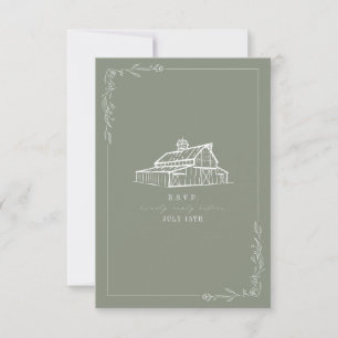 Rustic Barn Sage Green Wedding RSVP Card
