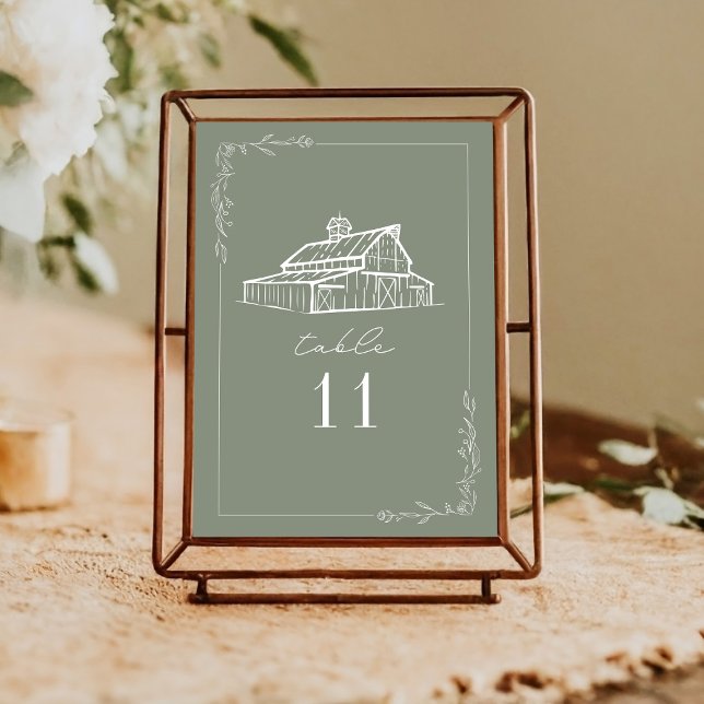 Rustic Barn Sage Green Wedding Table Number (Creator Uploaded)