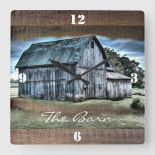 Rustic Barn Square Wall Clock