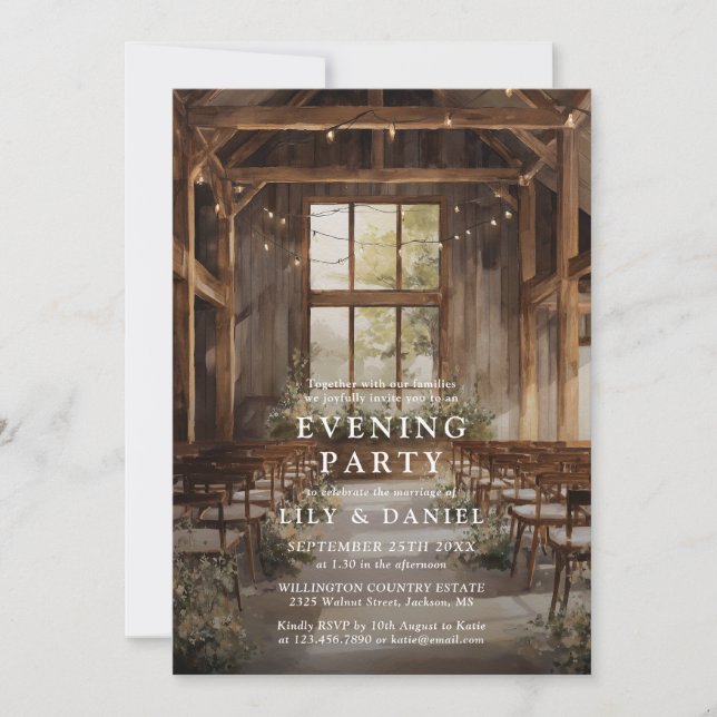 Rustic Barn String Lights Wedding Evening Party  Invitation (Front)