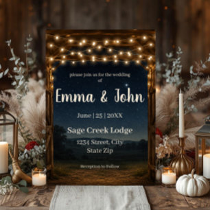 Rustic Barn String Lights Wedding Invitation