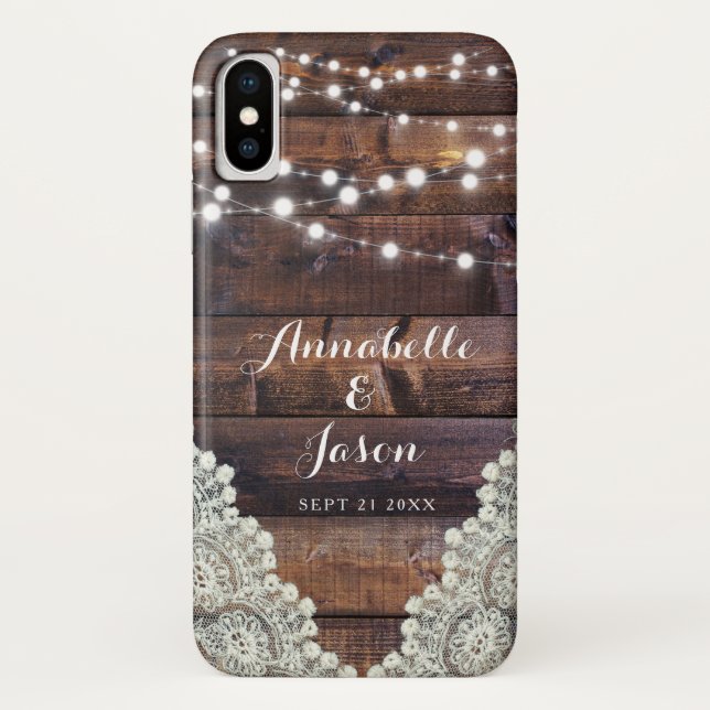 Rustic Barn String Lights Wood Lace Wedding Phone Case-Mate iPhone Case (Back)