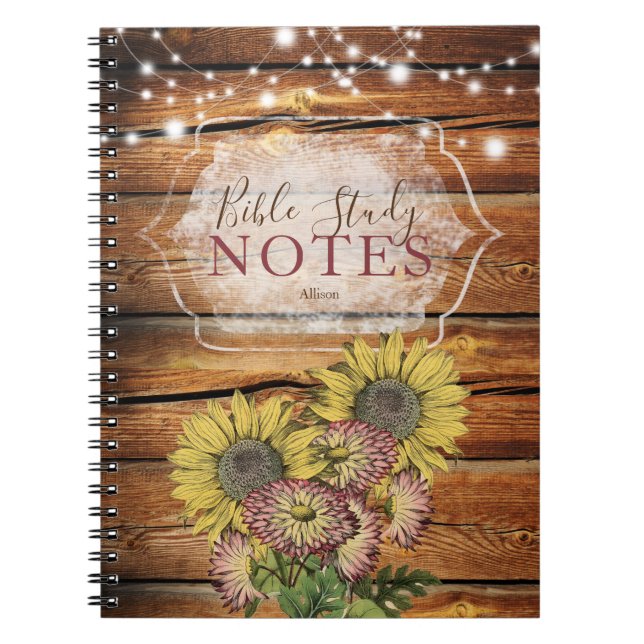 Rustic Barn Sunflower Bible Study Notebook (Front)