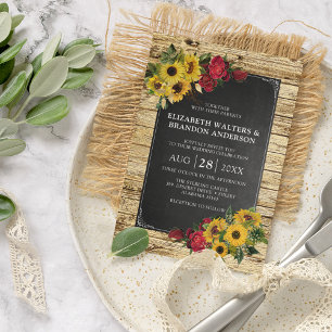 Rustic Barn Sunflower & Roses Wedding Invitation