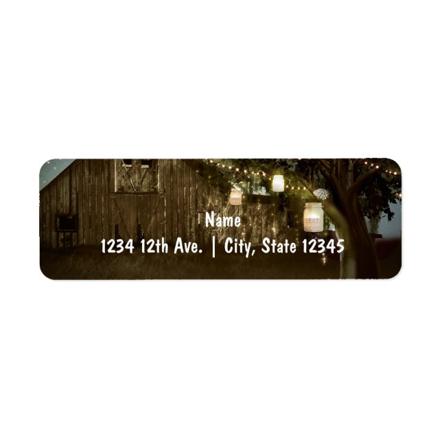 Rustic Barn & Tree Lights Wedding Address Labels (Front)
